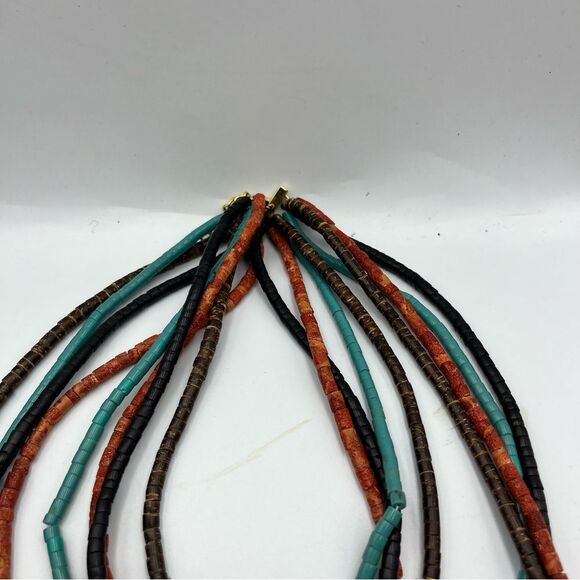 Mid century modern Elegant Gold Black Crescent Necklace with Textured Pendant - Picture 2 of 13